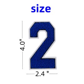 1 PCS 4.0" Blue Chenille Number Patch, Iron on Patches for Hats Clothes Bags Backpacks Jeans Jackets, Pair with Initial Patches Large Varsity Letter. (Blue 2)