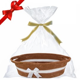 YELLOW LOTUS Small Gift Basket Empty to Fill - 12" Boho Baskets for Gifts Empty, Baby Gift Baskets for Baby Shower, Nursery Toy Storage with Handles, Gift Basket for Graduation Birthday, Brown