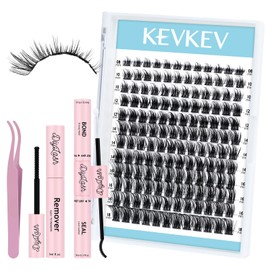 KevKev Lash Clusters Kit 144pcs Eyelash Clusters Cloudy Natural Wispy Lash Clusters Eyelash Extension Kit ith Lash Bond and Seal Remover Beginner Friendly (Cloudy, D-8-18mix)