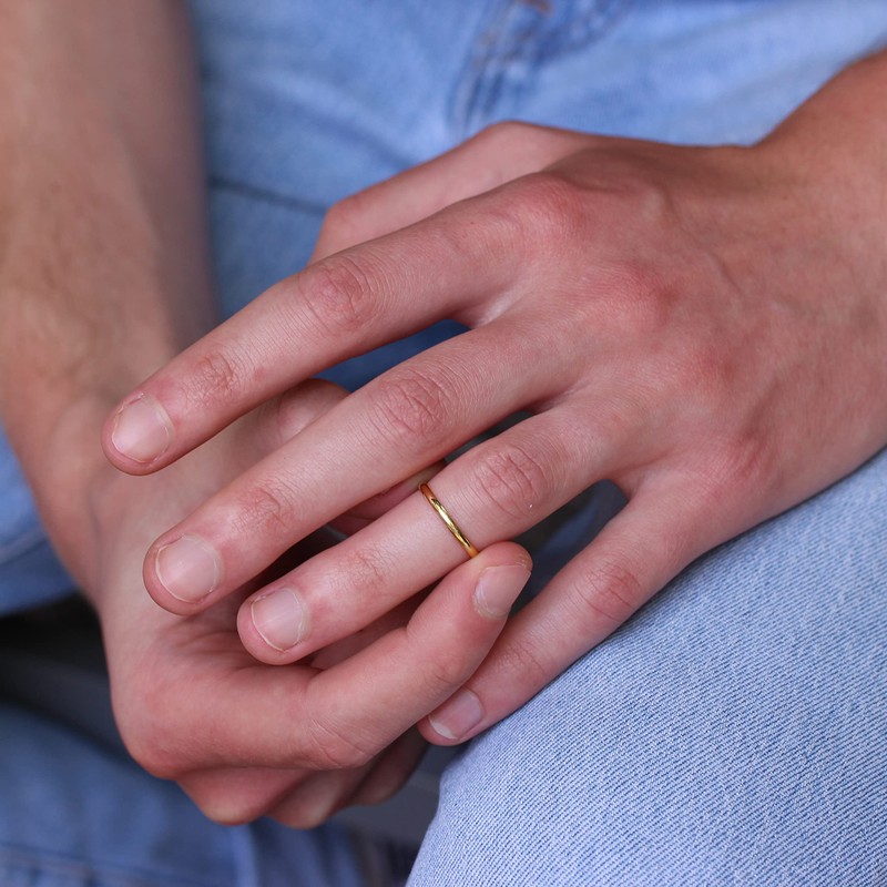 Gold Plated Sterling Silver 2mm D Shaped Wedding Band Ring