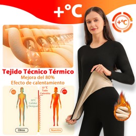 RAZYZOA Ropa Termica Mujer Frio Extremo,Ropa Interior Termica Frio Mujer,Conjunto Blusas Termicas Dama Afelpadas y Pantalon Termico Mujer. (Marrón Claro, L)