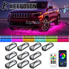 KEEPDSGN For Jeep Grand Cherokee RGB LED Rock Lights Underglow Kit Neon Turn Signal Brake