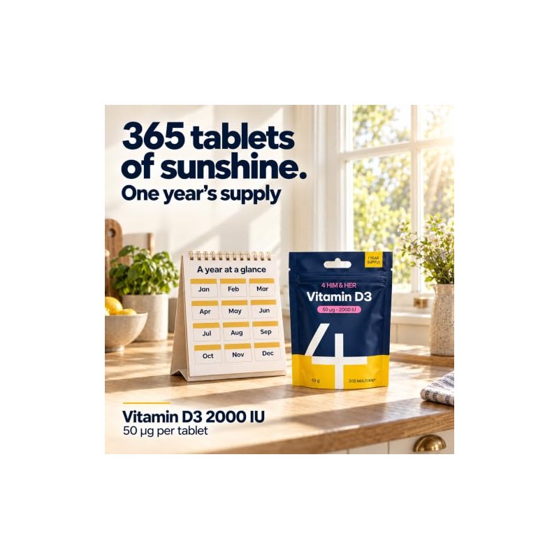 Vitamin D 2000IU Tablets, Vitamin D3 365 Easy to Swallow,