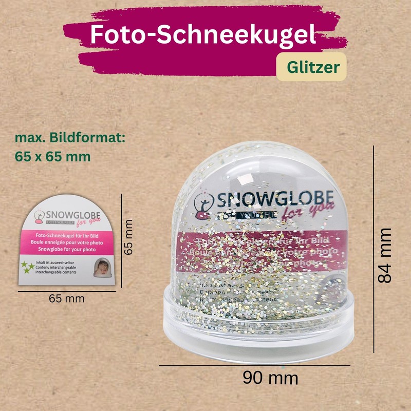 Photo Snow Globe Large | Contents Silver and Gold Glitter