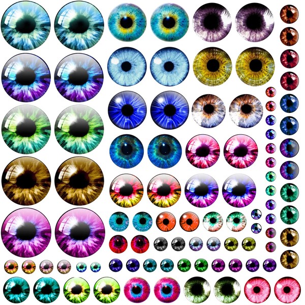100PCS 30/25/20/16/12/8/6mm Assorted Mixed Size Eyes Glass Cabochon for Clay