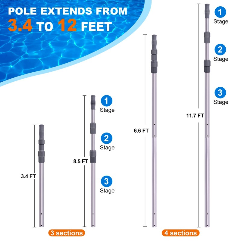 Sepetrel Pool Pole - Professional 12 Foot Telescoping Swimming Pool