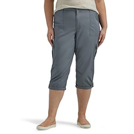 Lee Women's Plus Size Ultra Lux Comfort with Flex-To-Go Cargo Capri Pant Tech Gray 16 Plus
