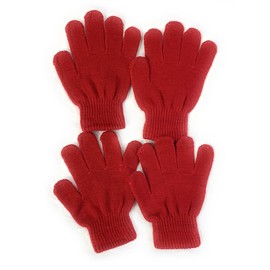 Caprilite 2 Pairs of Kids Children's Magic Primary School Gloves Winter Warm Stretchy Glove UK (Deep Red/Burgundy)
