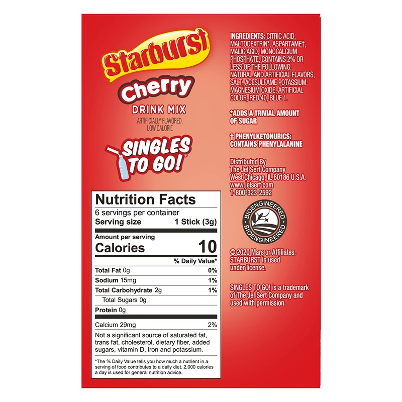 Starburst Singles To Go Powdered Drink Mix, Cherry, 3 Boxes