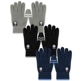 PKWEEN Winter Gloves for Toddler Kids - 3 Pairs Boys Girls Soft Warm Wool Lined Gloves Full Finger Children Thermal Knit Gloves (Black/Navy/Grey, 1-5 years old)