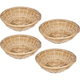 Set Of 4 Vintage Round Natural Bamboo Wicker Bread Basket Handmade Woven Storage Trinket Fruit Hamper Trays 20cm New