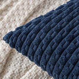 MIULEE Pack of 2 Decorative Throw Pillow Covers 20x20 Inch Soft Boho Striped Textured Corduroy Pillow Covers Modern Farmhouse Home Decor for Couch Bed Sofa Living Room Navy Blue