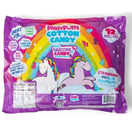 PartyPuffs™ Cotton Candy Variety Pack with Unicorn Treats – 12 Individually Wrapped .5oz Pouches, Strawberry & Blue Raspberry – Perfect for Parties, Birthdays & Favors