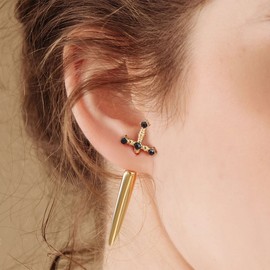 CHASELOV Gothic Earrings For Women, Sword Earrings, Goth Dagger Screw Back Earrings, Cool Mens Earrings, Fake Gauge Illusion Jewelry, Stainless Steel 18g Ear Jacket Earrings (Gold)