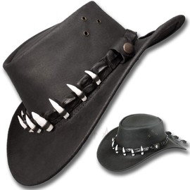 Oztrala】Leather Hat Crocodile Band Mens Australian Outback Dundee Jacaru Cowboy HLC1 (L, Black)