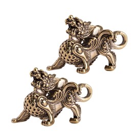 WINOMO Wealth Feng Shui Figures Gold Kirin Decorative Copper Sculpture Lucky Charm Statue Zen Garden Miniature Ornaments Car Decorative Figure for Flower Pot Micro Landscape Fairy Garden Decoration