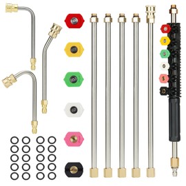 Youxmoto Pressure Washer Extension Wand Set, 4000 PSI Upgrade Power Washer Lance With 6 Spray Nozzles, 30°, 90°, 120° Curved Rod, 97 inch, 1/4“ Quick Connect