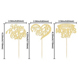 24 piezas de decoración para magdalenas del Día de la Madre con purpurina y corazón, amor, flores, madre, mejor mamá, cupcake para el Día de la Madre, tema de mujeres, fiesta de cumpleaños, suministros de decoración de tartas, color dorado