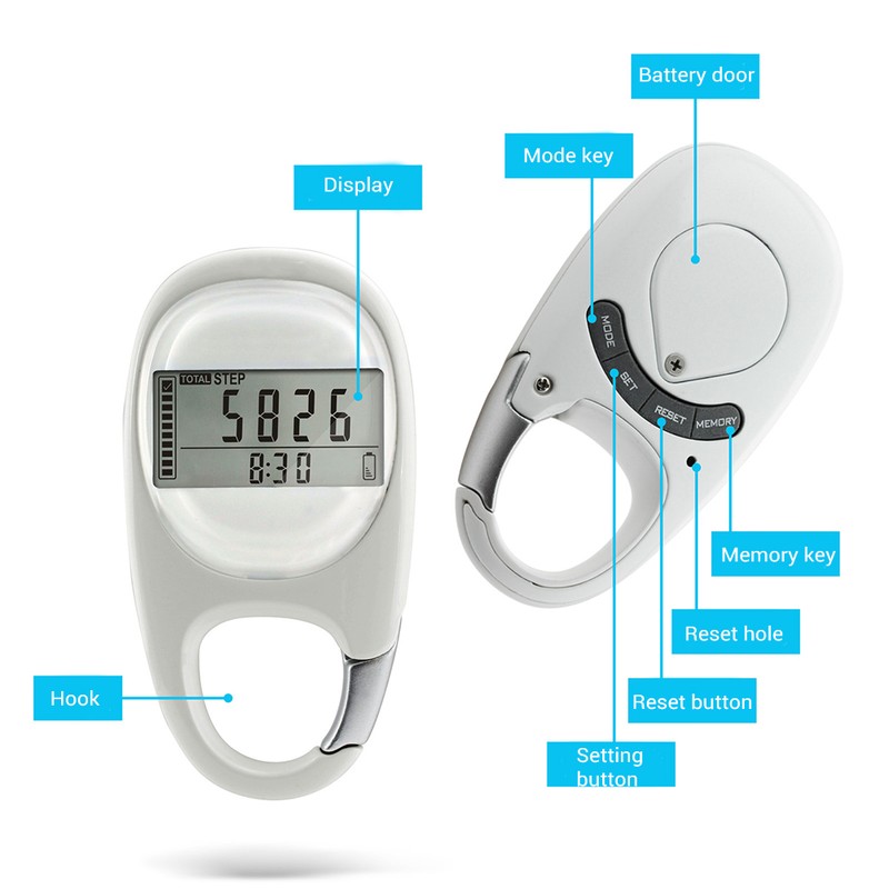 Simple 3D Digital Pedometer Portable Walking Step Counter with Carabiner