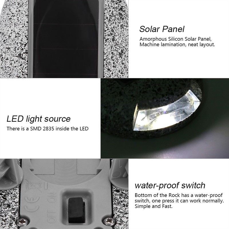 6Pcs Solar Powered LED Spot Lamp Resin Stone Lamp Warm