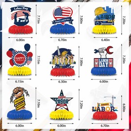 ABTOLS 9pcs Labor Day Party Decorations 3D Labor Day Honeycomb Centerpiece for Patriotic Party Decorations, Patriotic Star Honeycomb Centerpieces for Baby Shower Patriotic Labor Day Party Supplies