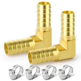 GASHER Pack of 2 Brass Hose Barb Reducer, 4 mm to 4 mm Hose ID 90 Degree L Right Angle Piece with 4 Hose Clamps, Brass Barb Reducer Splicer Fitting