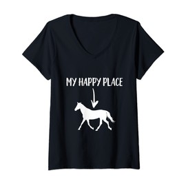 Donna Cavallo Il Mio Posto Felice Equitazione Equitazione Maglietta con Collo a V