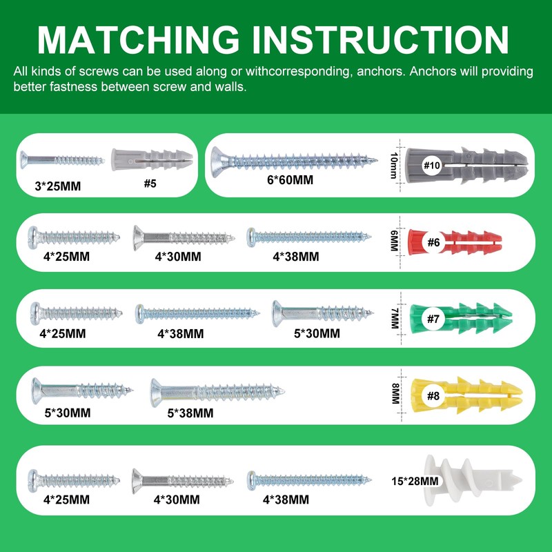 Haespot 390-Piece Multi-Functional Drywall Anchor and Screw Kit, 6 Different