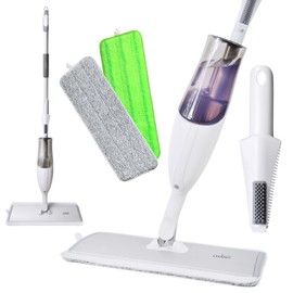Don Aslett's Spray Mop Plus+ for Floor Cleaning| 360° Rotatable Head | Reusable Microfiber Pad | Rubber Scraper | Refillable Bottle | Suitable for All Floor Types Including Laminate, Hardwood, Tile