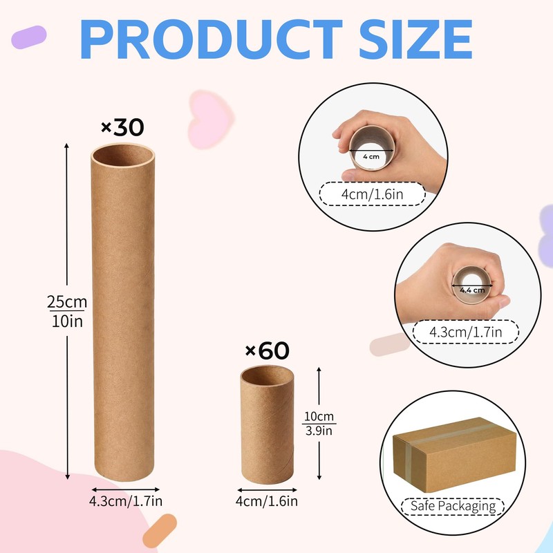 Dewgot 90 Pcs Cardboard Tubes for Crafts 2 Size Empty