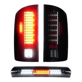 Tresound Tail Light + 3rd Brake Cargo Lamp for Dodge Ram 1500 2002-2006, Ram 2500 3500 2003 2004 2005 2006, High Mount Stop Light Rear LED Taillight Assembly, 55077348AF 55077347AF