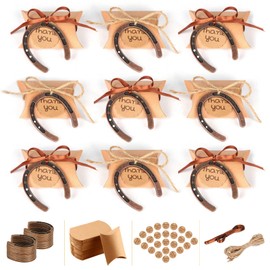 OurWarm 20pcs Good Lucky Horse Shoes with Candy Boxes Kraft Tag, Metal Mini Craft Horseshoes Decorations for Rustic Vintage Wedding Party Decor Western Party Decorations