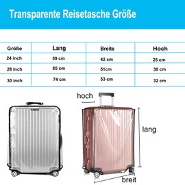 WoYous Set of 2 Suitcase Covers 28 Inch Transparent Suitcase Protective Cover PVC Waterproof Protective Case Suitcase Reusable Travel Suitcase Scratch Protection for 28 Inch Luggage, transparent,
