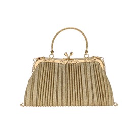 COOLOYA Women's Pleated Rhinestone Glitter Evening Clutch Purse Circular Handle Wedding Handbags With Chain Strap, Gold, One Size