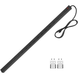 Long Heavy Duty 16 Outlet Large Metal Garage Workshop Multi Wide Industrial Power Strip. 6FT Cord 15A, 125V, 1875W (Black)