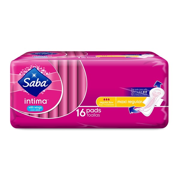 Saba Intima Maxi Regular Pads with Wings, 112 Count (7 Packs of 16)