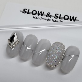 [Sl&Sl Nail Tips] Gray pixie nail color changeable - Stiletto / [슬앤슬네일팁]그레이 픽시 네일  컬러변경가능 - 스틸레토