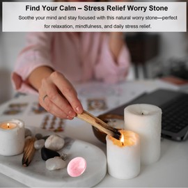 45mm Rose Quartz Crystal Worry Stone, Natural Healing Crystal Stones, Polished Oval Pocket Stone for Anxiety Yoga Meditation, Palm Stone Energy Stone Stress Relief Reiki Pink Stones, Gift for Women