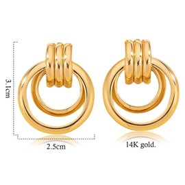Toplstud Gold Clip Earrings for Women, 14K Gold-Plated Double Circle Clip Earrings, Hypoallergenic Hoop Earrings, Jewellery for Women, Girls, 14K gold-plated, No Gemstone