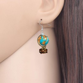 DALANE Acrylic Vintage Planet Earth World Globe Dangle Earrings Watercolor World Map Design Geography Teacher Book Jewelry Appreciation Gifts for Women Book Lovers Earth Day Outfit (Brown)