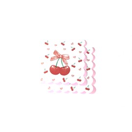 40pcs Pink Bow Cherry Napkins Cherries Bows Disposable Napkins Coquette Cute Scalloped Edge Paper Luncheon Dinner Napkins for Wedding Birthday Party Table Supplies 6.5"