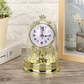 Vintage Table Clock, Mantel Domed Clock Antique Silent Tabletop Clocks European Retro Clocks with Glass Dome for Home Living Room Decor (Gold)