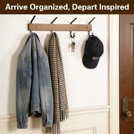 SCUNDA 2 Pcs Wall Coat Rack with Hooks, Wooden Wall Mount Coat Rack with 4 Hooks, 13.4 inches Coat Hooks for Wall, for Hanging Coats, Keys, Towels, Hats for Entrance Hall, Bedroom, etc.(Brown)