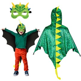 HAKOTOM Dragon-Wings-Costume for Kids, Toddler Dinosaur-Costume, Childrens Dinosaur Dress-Up Cape and Dino Mask Gloves as Boys Girls Birthday Party Gift