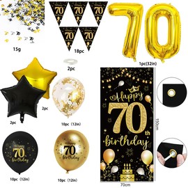 Decoration 70th Birthday, 70th Birthday Party Decoration for Men or Women, 70th Happy Birthday Banner Black Gold