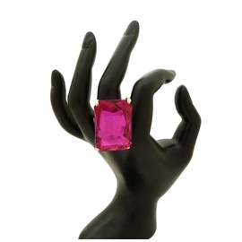 Women's Extra Big Crystal Colorful Stone Stretch Ring (Rectangle - Fuchsia)