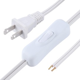 Lamp Cord has Button Switch UL304 2A/120V,Plug,Stripped Ends Ready for Wiring 18 AWG SPT-2, White (12FT)