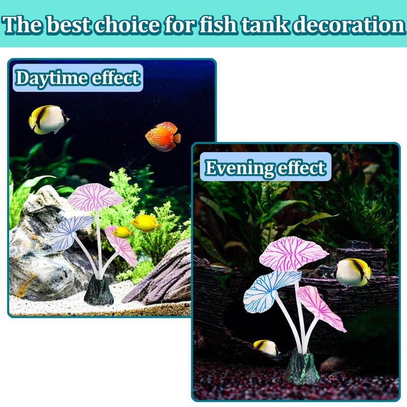 WishLotus Glowing Effect Fish Tank Decorations, Silicone Lotus Leaf Aquarium