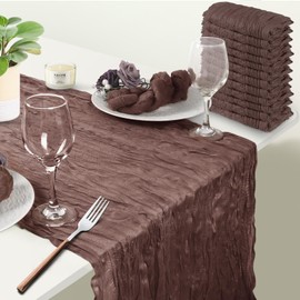 12 Packs Cheesecloth Table Runner,TISEMENT 35''x 120'' Wrinkled Gauze Cheese Cloth Table Runner Boho ,Romantic Centerpieces for Tables ,Versatile Tablecloth for Wedding/ Party Decorations (Dark Brown)