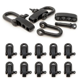 Set of 10 Stainless Steel Shackles with Adjustable Clasp for Paracord Bracelets, Cords etc. Colour: Black Ganzoo
